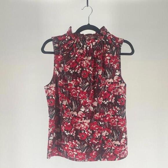 Floral Print Sleeveless Blouse with Ruffle Neckline - Picture 1 of 2
